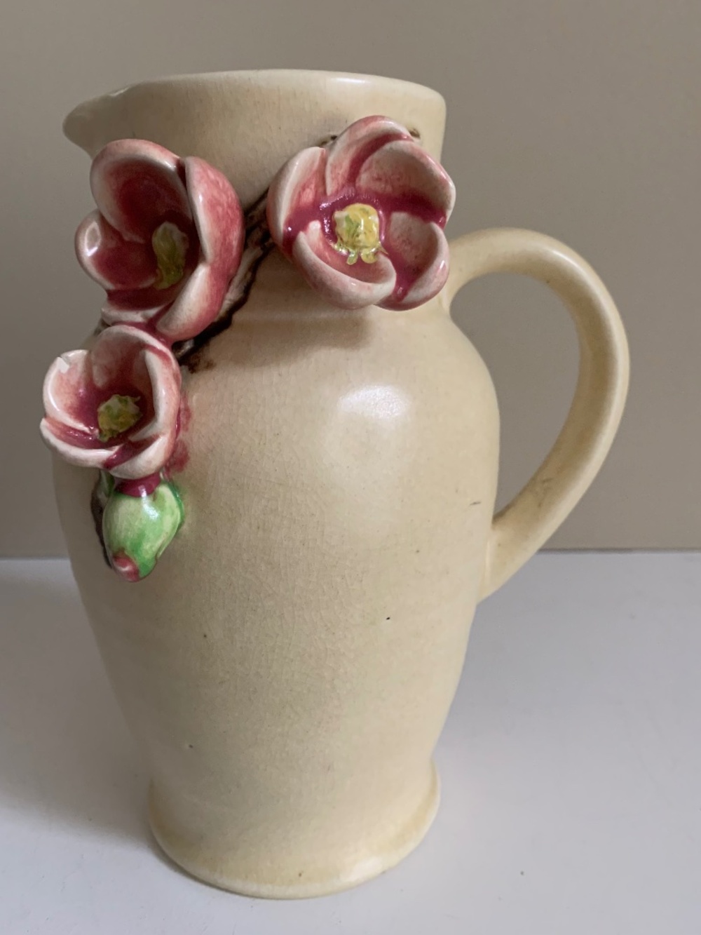 Bretby, England Jug/Vase with Applied Flowers 8"